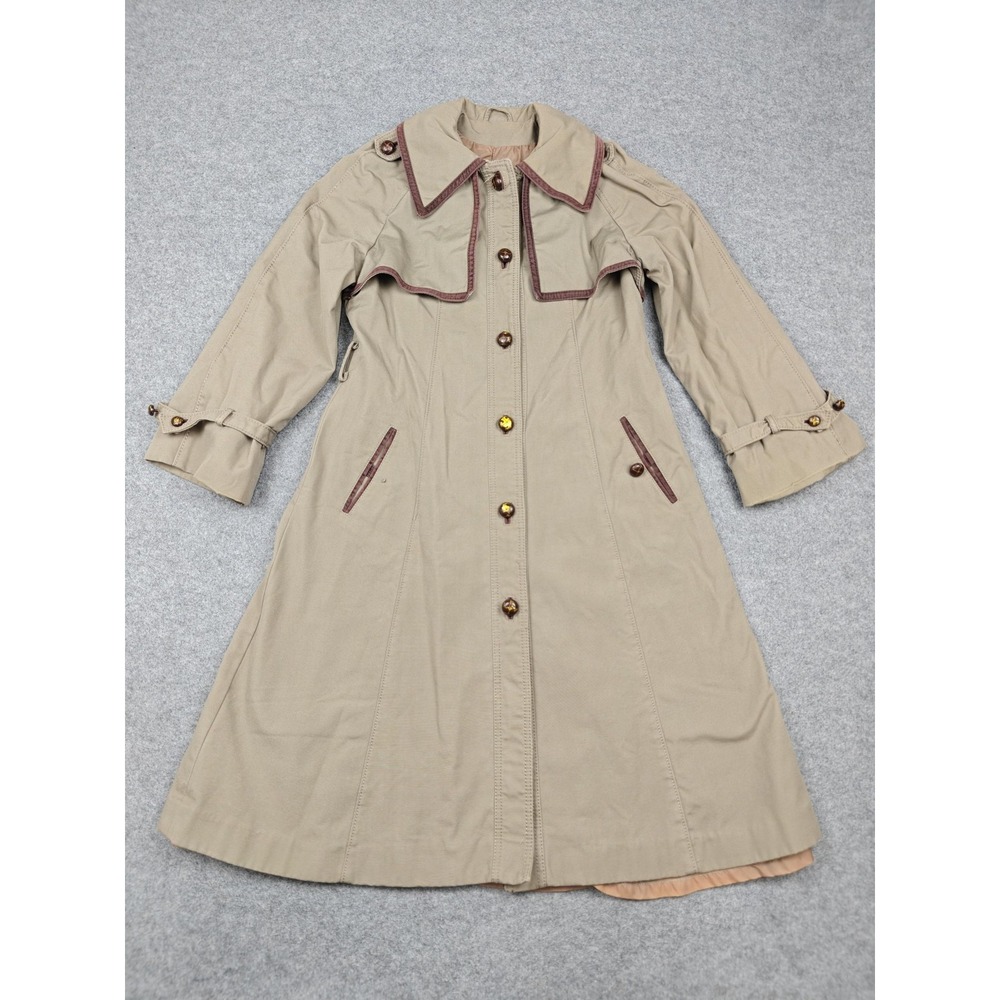 Vintage Coat Womens Medium Beige Cotton Blend Trench Longline Single Breasted